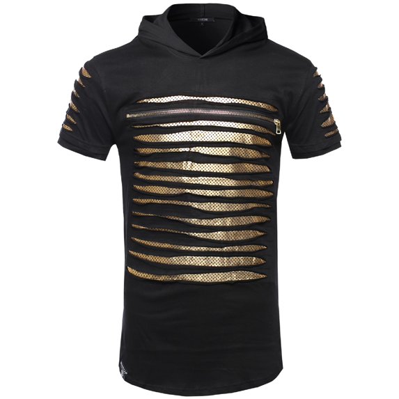 FashionOutfit Men's Cut Out Design Front Zipper Short Sleeves Top Hoodie