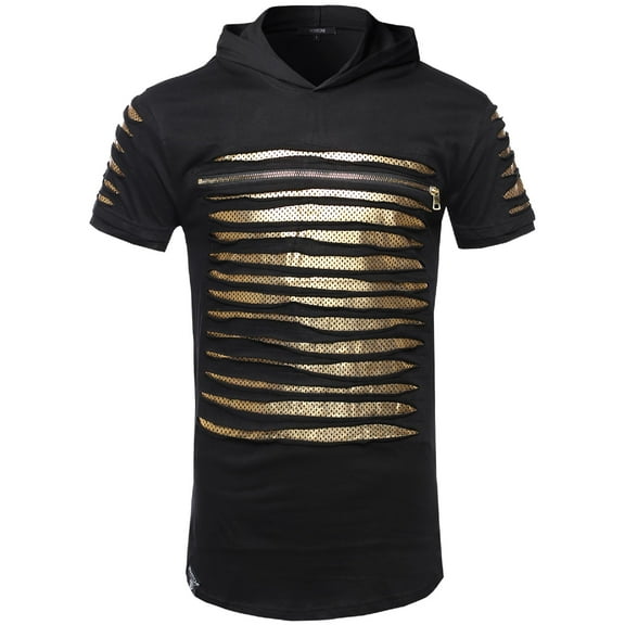 FashionOutfit Men's Cut Out Design Front Zipper Short Sleeves Top Hoodie