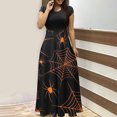 thumbnail image 1 of TIMIFIS Robe Maxi d'Halloween pour Femme à Manches Courtes, Col Ras du Cou, Taille Haute, Longue et Fluide, Robe Tendance à Motif pour Fête, Robe d'Automne Automne/hiver, 1 of 5