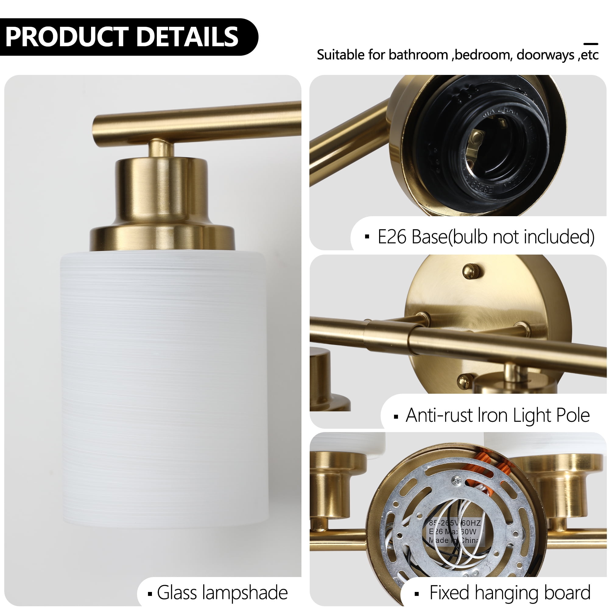Jopath 52" Modern 8-Light Vanity Wall Sconce, Golden Finish with Frosted Glass Shades for Bathroom, Bedroom, Dressing Room or Hallway Lighting (No Bulbs)