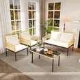 thumbnail image 4 of EastVita 4 Pieces Outdoor Patio Furniture Set with Table All-Weather Boho Wicker Rattan Patio Sectional L-Shaped Sofa Metal Frame Detachable Cushions for Patio Balcony Backyard Deck Beige, 4 of 8