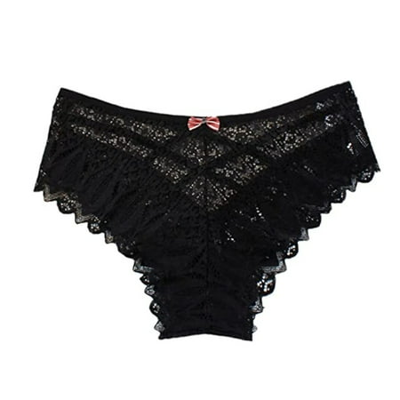

Sexy Lingerie Panties Transparent Hollow Out Bikini Briefs for Honeymoon Gift Bridal Shower M Black