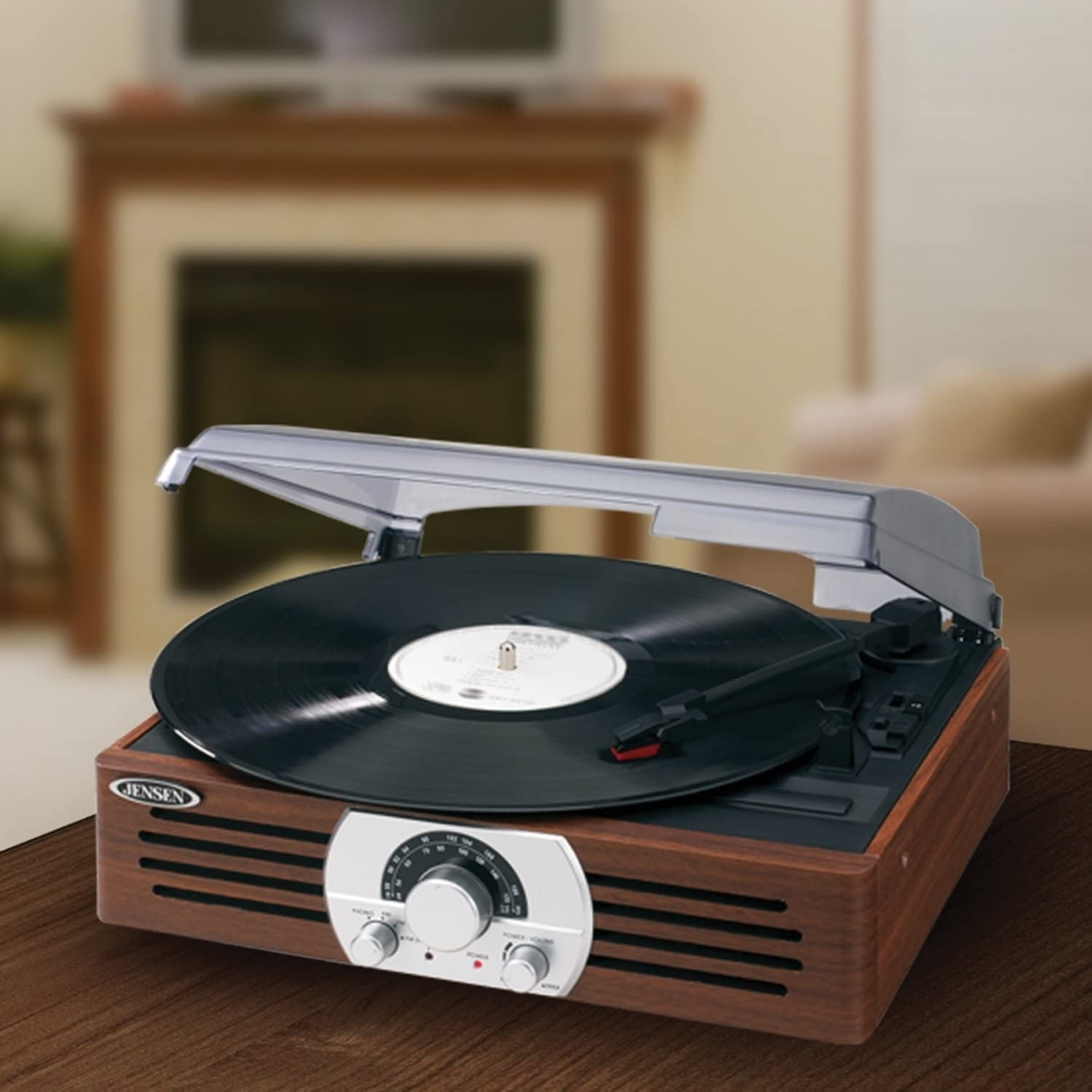Jensen JTA-222P Turntable with AM and FM Stereo Radio, 3-Speed