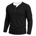thumbnail image 4 of CQONEPT Mens Henley Sweater Long Sleeve Waffle Button Up Tunic Tee Casual Knit Pullover Soft Stretch Fall Winter Tops Black S, 4 of 6