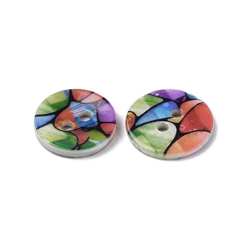 200pc 2-Hole Freshwater Shell Buttons Flat Round Colorful 14x2mm Hole: 2mm