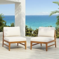 Christopher Knight Home Outdoor Patio Armless Deep Seating Chairs, Acacia Wood Frame, Cream Cushions, Teak, Set of 2