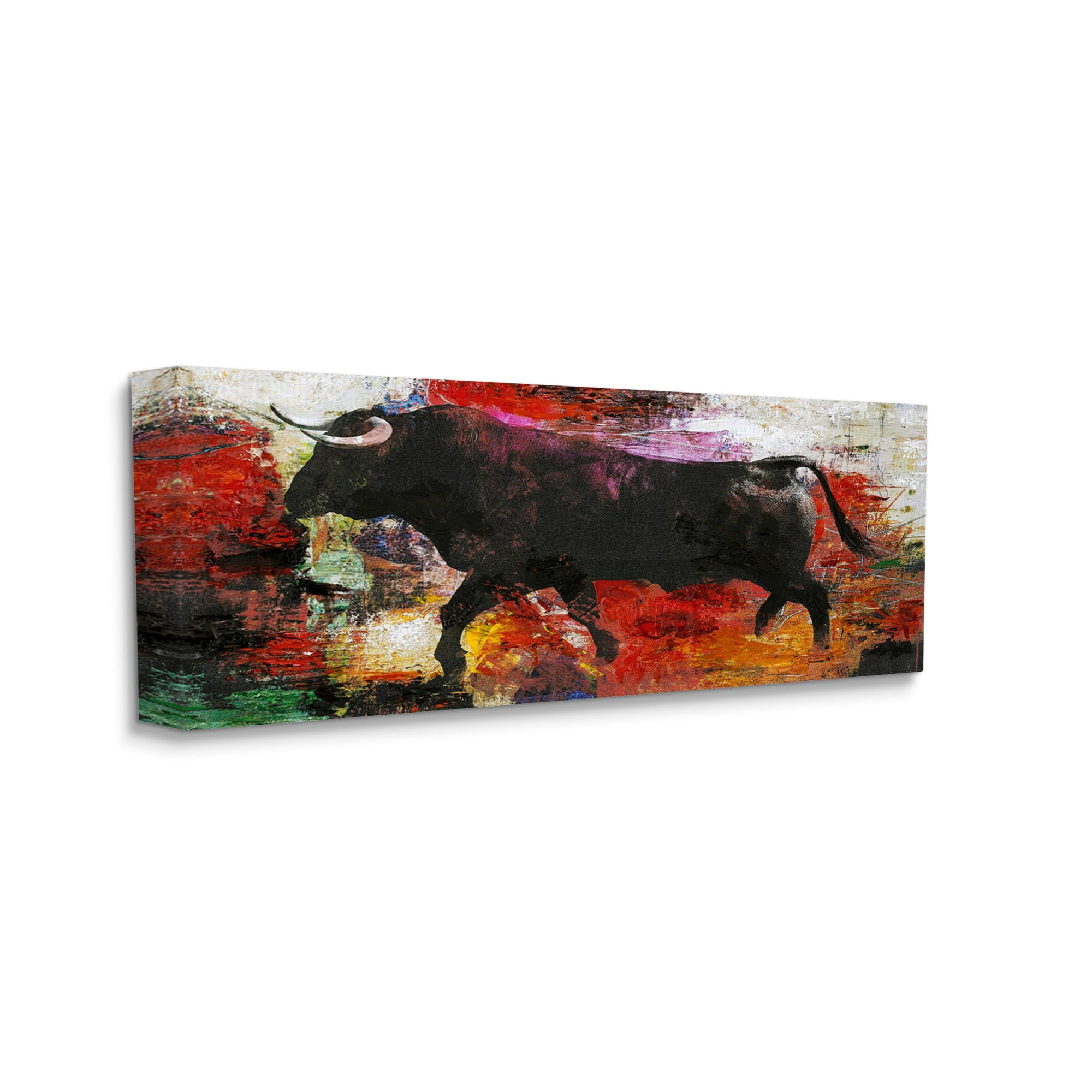Stupell Industries Layered Street Style Racing Bull Vivid Red Splatter Painting Gallery Wrapped Canvas Print Wall Art, Design by Design Fabrikken