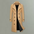 thumbnail image 4 of comerut Men Overcoat Double-breasted Slim Fit Mid Length Long Sleeve Thick Windproof Warm Soft Solid Color Cardigan Buttons Lapel Men Long Coat, 4 of 7