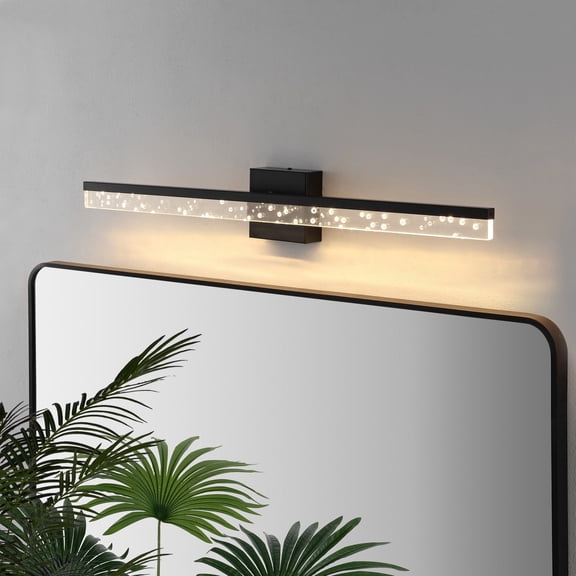 JONATHAN Y Mario 30" 1-Light Modern Contemporary 360-Degree Rotatable Iron/Seeded Acrylic Integrated LED Vanity Light, Black/Clear