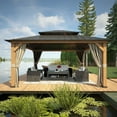 thumbnail image 2 of EAGLE PEAK 15x13 Solid Wood Gazebo with Netting and Curtains, Outdoor Hardtop Gazebo Pavilion Cedar Wooden Frame Double Roof Metal Canopy for Patio Deck Backyards Garden, 2 of 9