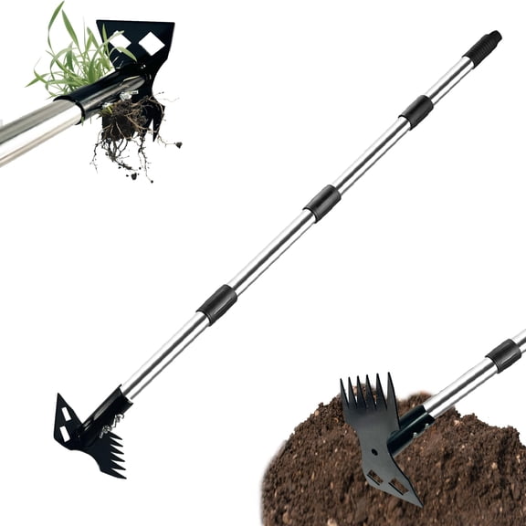 Weed Puller Tool with Long Handle - 58" Manual Weeder Remover Tool, 2 in 1 Hand Weed Rake and Garden Hoe for Yard Lawn Patio and Garden