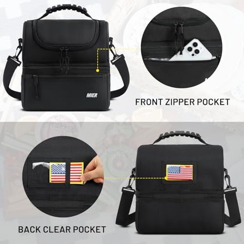 Adult Lunch Box Insulated Lunch Bag Large Cooler Tote Bag for Men, Women, Double Deck Cooler(Black Large)