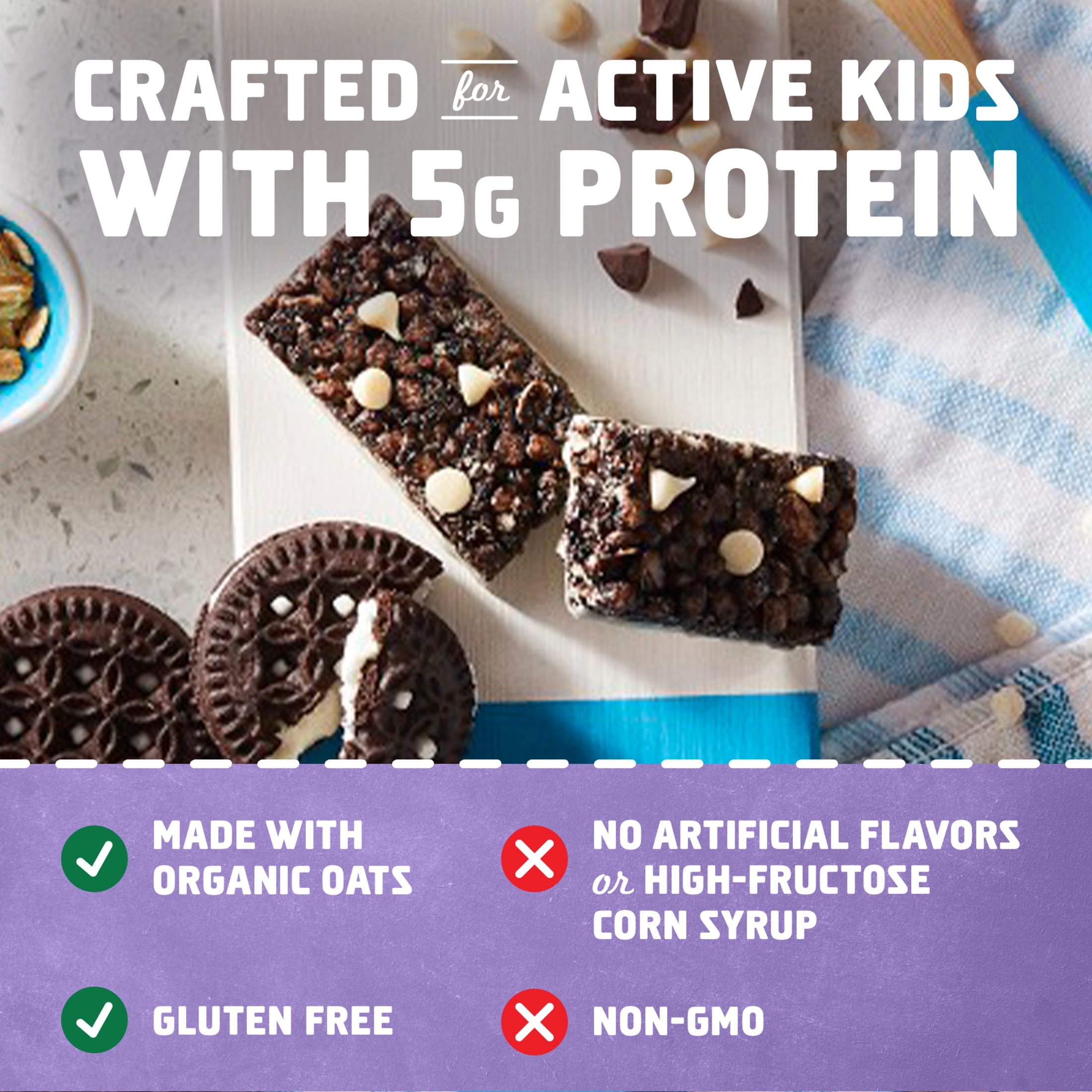 Zbar Protein Cookies 'n Creme Flavor Snack Bars, Gluten Free Protein Bars, Snacks for Kids, 5 count