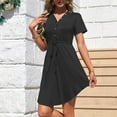 thumbnail image 5 of Sundresses for Women 2025 Elastic High Waist Dress Deep V Neck Dresses Button Down Sun-Dress A-Line Swing Mini Beach Dress Beach Holiday Swimsuits Cover Up, 5 of 6