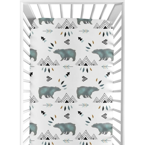Sweet Jojo Designs Bear Mountain Blue and White Fitted Crib Sheet
