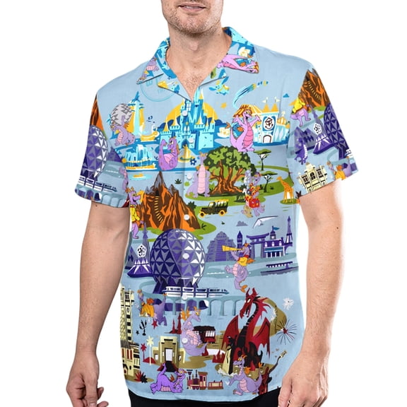 Disney Figment Dragon Hawaiian Shirt, Journey into Imagination Button Up Shirt Holiday, Figment Epcot Button Up, Figment 3D All Over Print