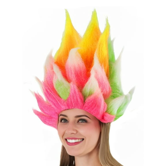 Vivid Troll Clown Wig for Costumes & Parties – Neon Rainbow Troll Hair with Mesh Comfort Liner