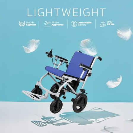 Rubicon DX04 Lightweight Foldable Electric Wheelchair, 30 lbs Travel Size Power Chair with Detachable Battery, Airline Approved, User Friendly, 10 Mile Range, Blue