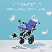 Rubicon DX04 Lightweight Foldable Electric Wheelchair, 30 lbs Travel Size Power Chair with Detachable Battery, Airline Approved, User Friendly, 10 Mile Range, Blue