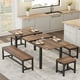thumbnail image 2 of QinaQin Juego de comedor extensible para 4 a 8 personas con 2 bancas y 2 bancos, mesa rectangular de madera con estructura metálica resistente, 2 of 8