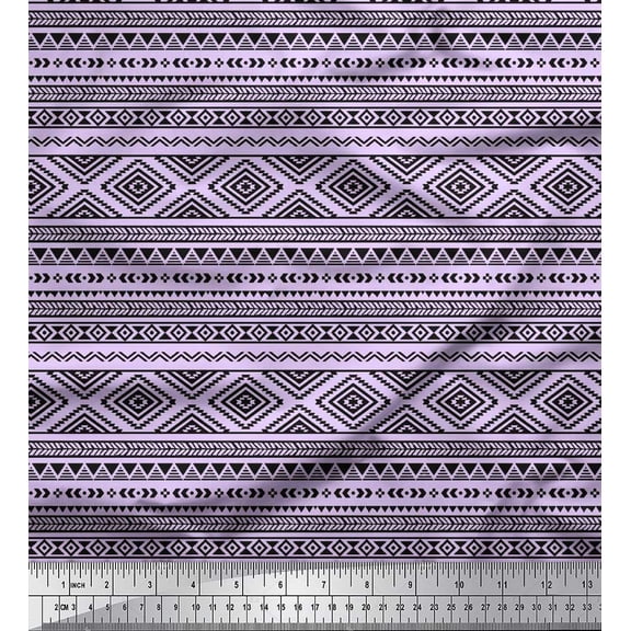 Soimoi Purple Poly Georgette Fabric Aztec Geometric Print Sewing Fabric Yard 42 Inch Wide