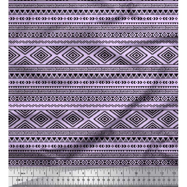Soimoi Purple Cotton Jersey Fabric Aztec Geometric Print Fabric by the Yard 58 Inch Wide