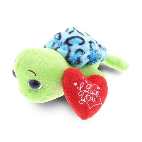 DolliBu I LOVE YOU Plush Blue Shell Sea Turtle – Cute Stuffed Animal with Heart Message for Valentines, Anniversary, Romantic Date, Boyfriend, Girlfriend Gift – 6 Inches