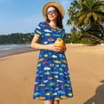 thumbnail image 4 of Fotbe Submarines And Whales Pattern Dress Casual Womens Fashion Short Sleeve Maxi Dress T Shirt Dress Striped Long Color Block Maxi Dress, 4 of 6