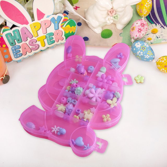 Aqestyerly Easter Craft Storage Box,Clear Plastic Organizer with Lid for Jewelry Beads,Easter Decorations and Diy Accessories,Portable Easter Party Supply Container,Bunny-themed Bead Case
