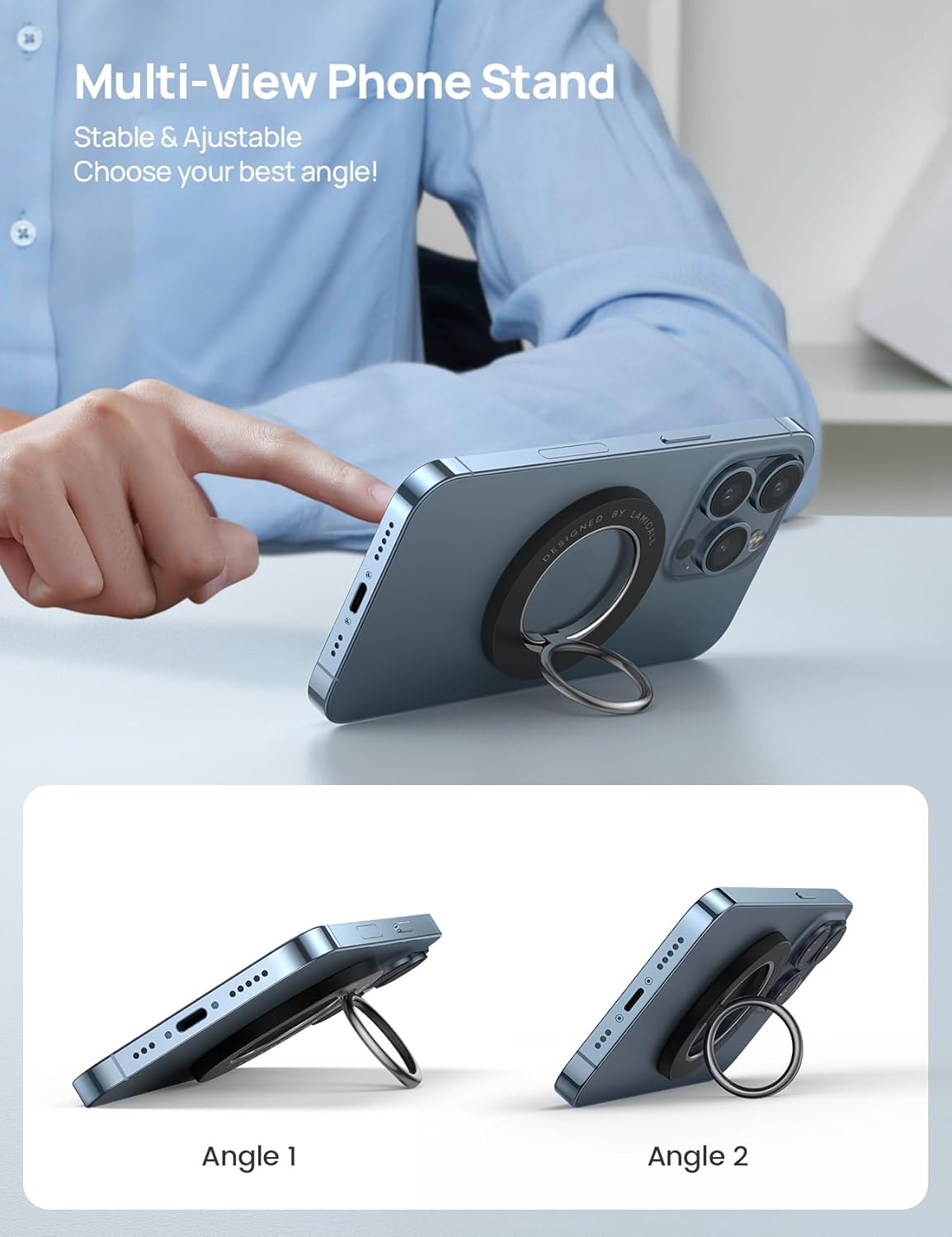 RGHJAR-Magnetic Phone Ring Grip for MagSafe - 360° Rotation Strong Magnet Finger Ring Holder Grip Stand, Mag Safe Kickstand Accessories for Mom iPhone 17 16 15 14 Air Pro Max, Androids, Misty Black