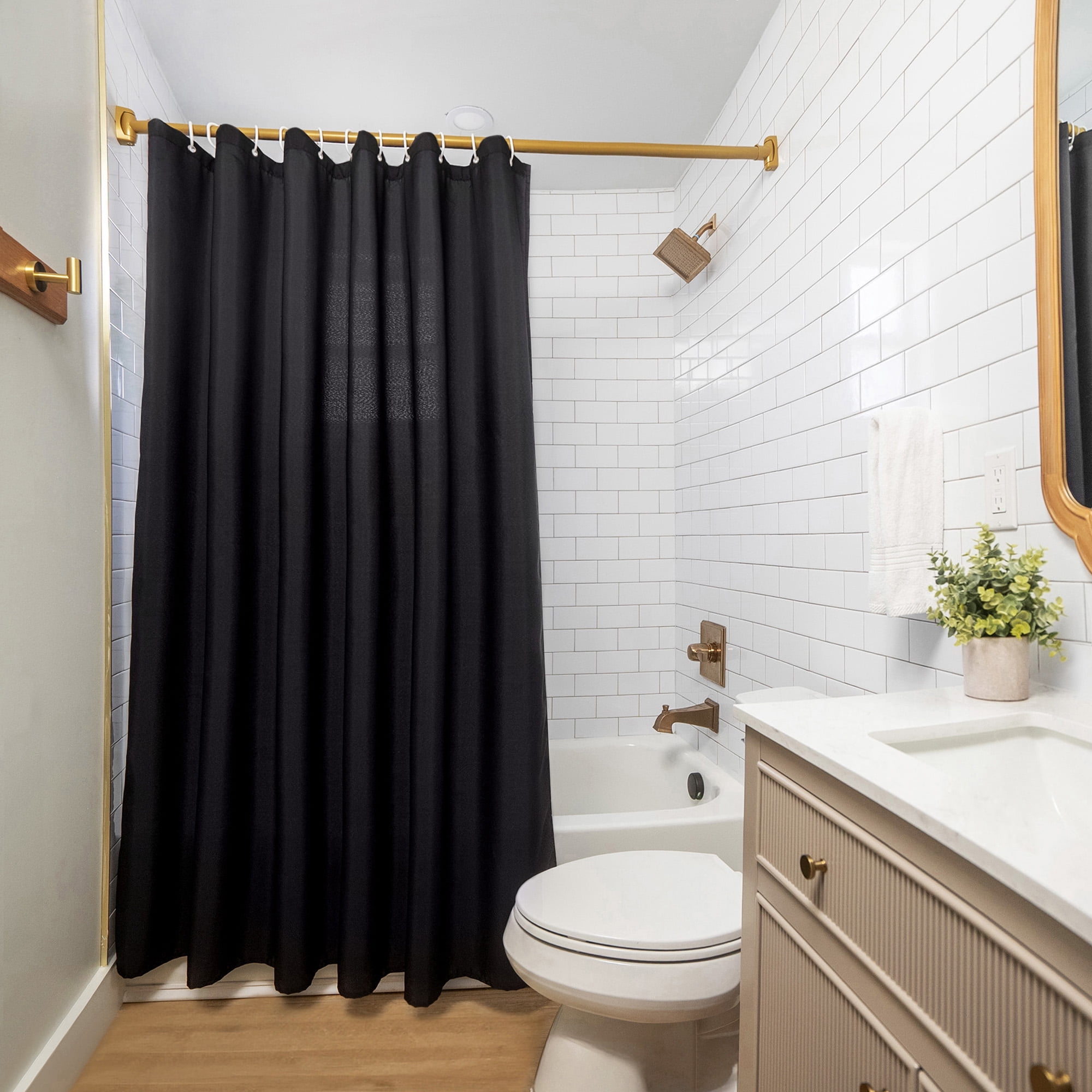 Americanflat 71x74 Solid Black Shower Curtain - Water Resistant - Polyester Fabric