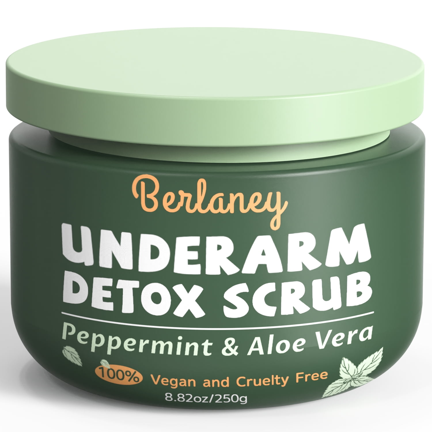 Berlaney Underarm Detox Scrub, Exfoliating Body Scrub with Peppermint, Aloe Vera & Walnut Shell Powder for Deodorant Buildup, 8.8 oz