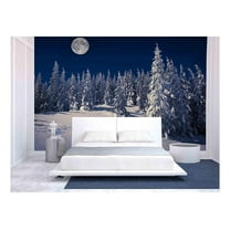 wall26 Woodland Nursery Decor Beautiful Winter Landscape in The Mountains at Night with Stars and Moon - Removable Wall Mural | Self-Adhesive Large Wallpaper - 100x144 inches