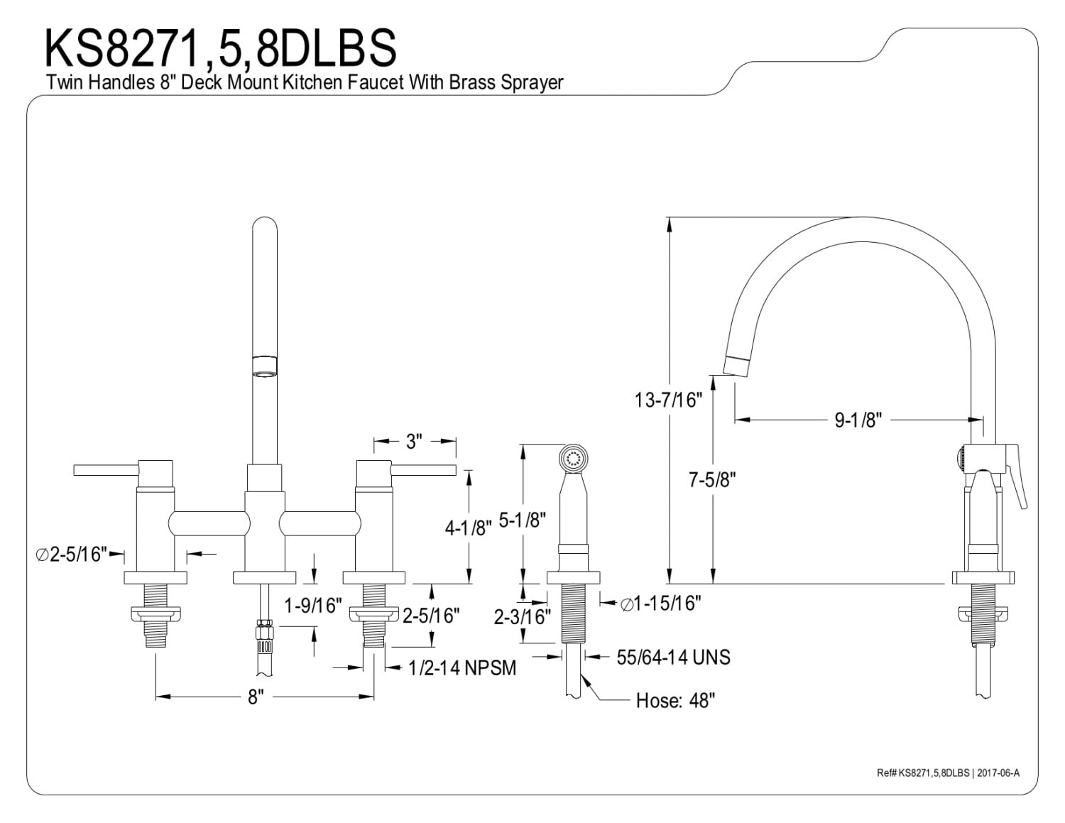 Kingston Brass KS8271DLBS Concord Two-Handle Bridge Kitchen Faucet with Brass Side Sprayer, Polished Chrome