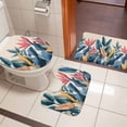thumbnail image 5 of Tropical Plant Bathroom Rugs Set Watercolor Green Palm Leaf Red Flower Non Slip Absorbent Soft Bath Mats 3 Piece Set with Bathroom Rug, U-Shaped Floor Mat, Toilet Seat Cover Small Size, 5 of 9