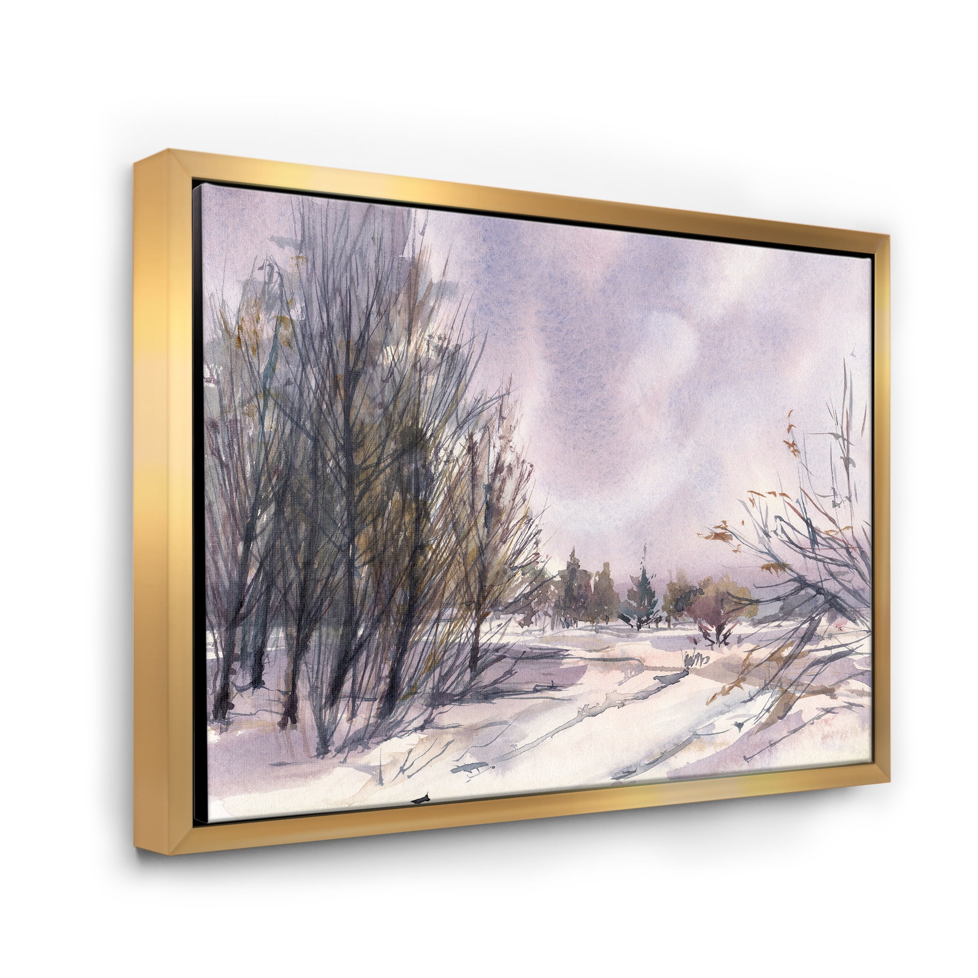 Designart 'Purple Snowy Tones With Winter Landscape' Traditional Framed Canvas Wall Art Print