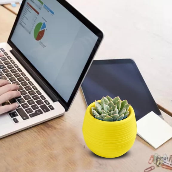 YaoZQ 2-Pack Yellow Cute Succulent Planters, 3" Self Watering Stone Pot. Bright Flower Container for Windowsill & Kids Room