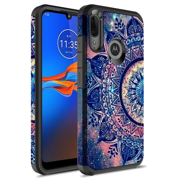Moto E6 Plus Case, KAESAR Slim Hybrid Dual Layer Shockproof Hard Cover Graphic Fashion Cute Colorful Silicone Skin Cover Armor Case for Moto E6 Plus (Mandala)