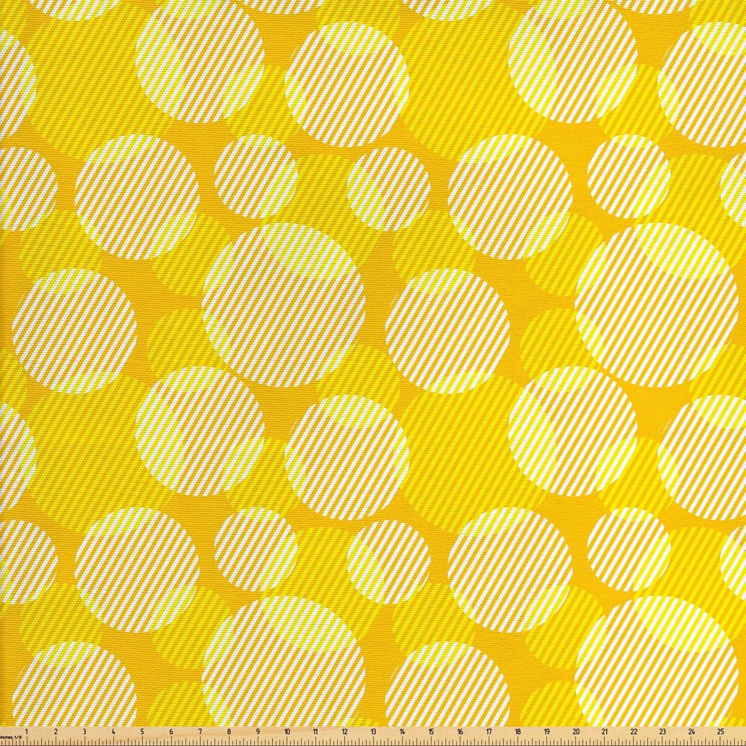 Yellow and White Fabric by The Yard, Geometric Round Dots with Striped ...