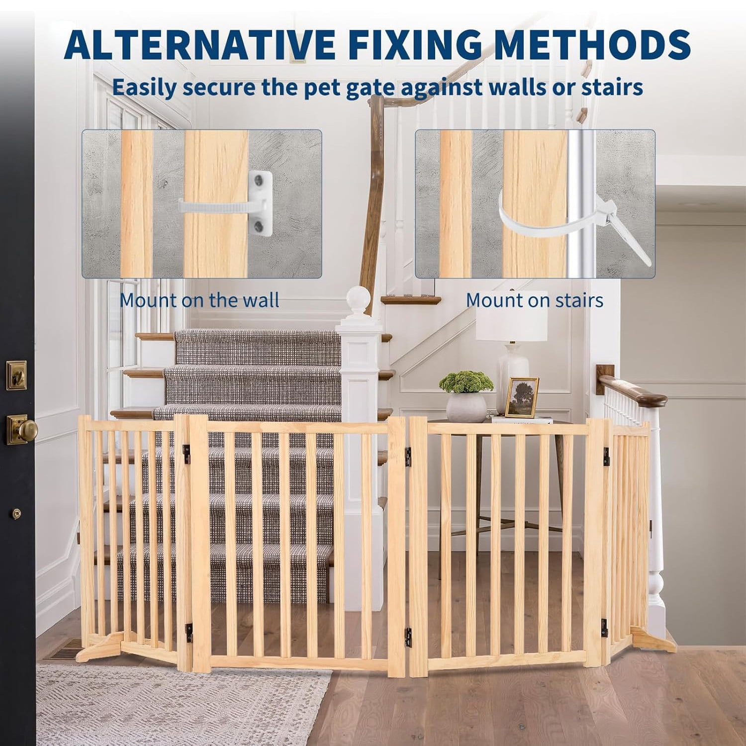Roromall Wooden Freestanding Dog Gate, Foldable Pet Gate with Support Feet, Indoor Dog Fence for House, Doorways, Stairs, Expandable Pet Fence -4 Panel, 24"H