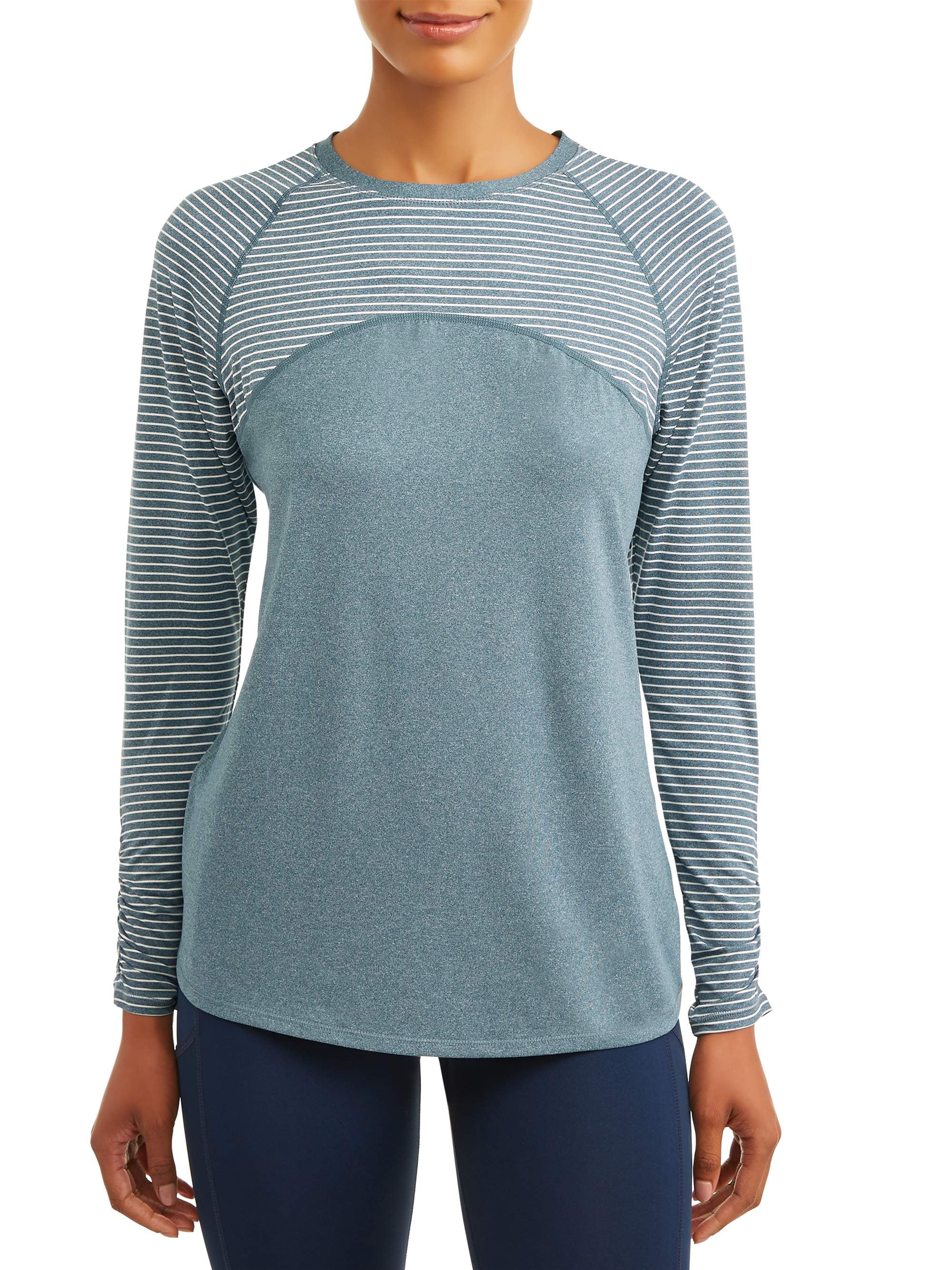 Avia Avia Women's Active Performance Two Tone Long Sleeve Striped T