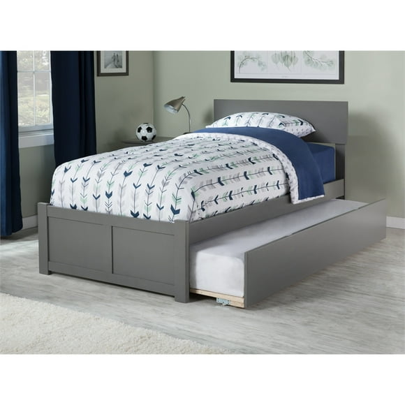 AFI Orlando Twin Solid Wood Bed with Footboard with Twin Trundle in Gray