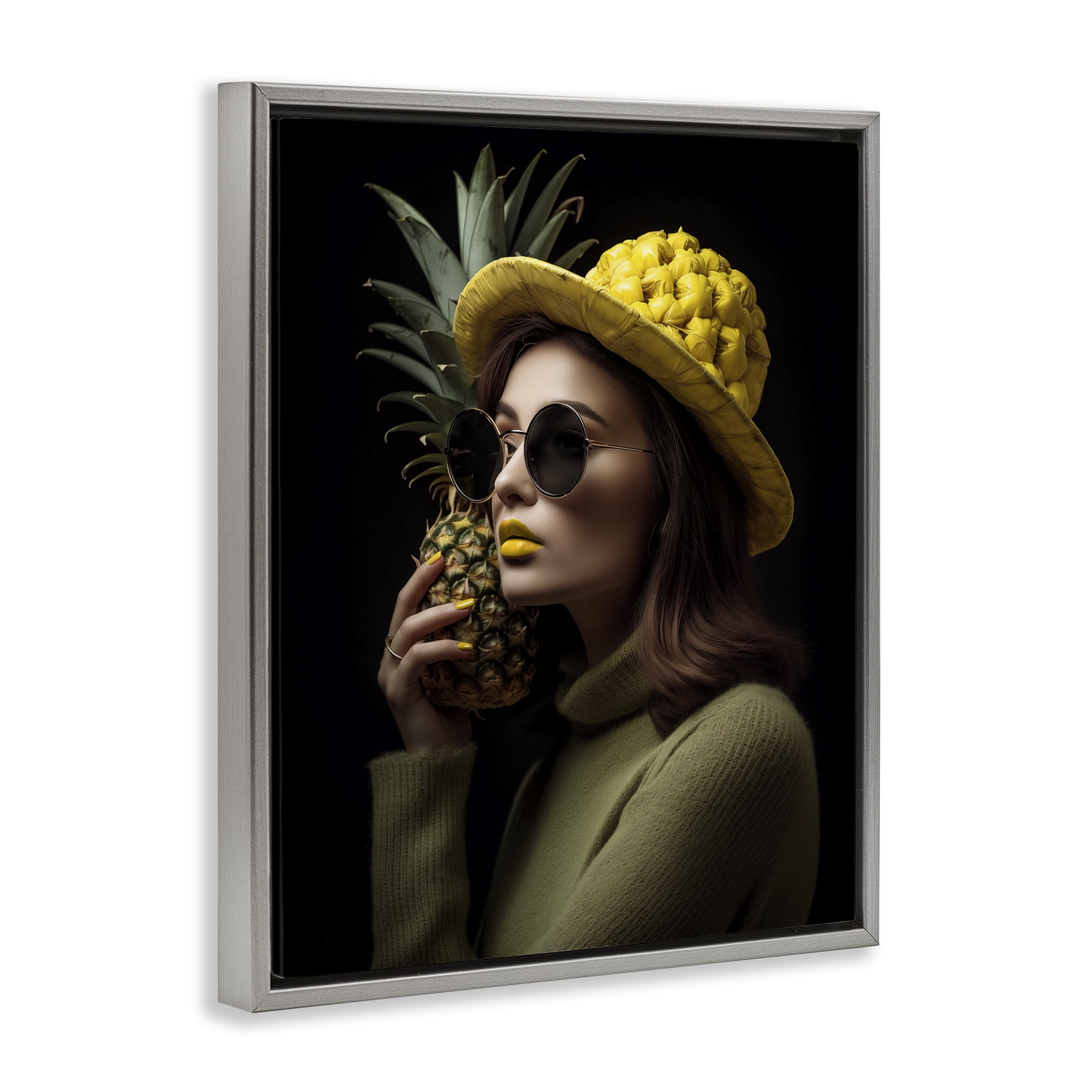 Stupell Industries Chic Tropical Woman Novelty Painting Gray Floater Framed Art Print Wall Art, 25 x 31