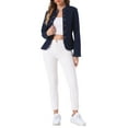 thumbnail image 2 of Blazer de mezclilla INSPIRE CHIC para mujer, chaqueta de jeans con frente abierto y cuello de pie, color azul oscuro M, 2 of 6