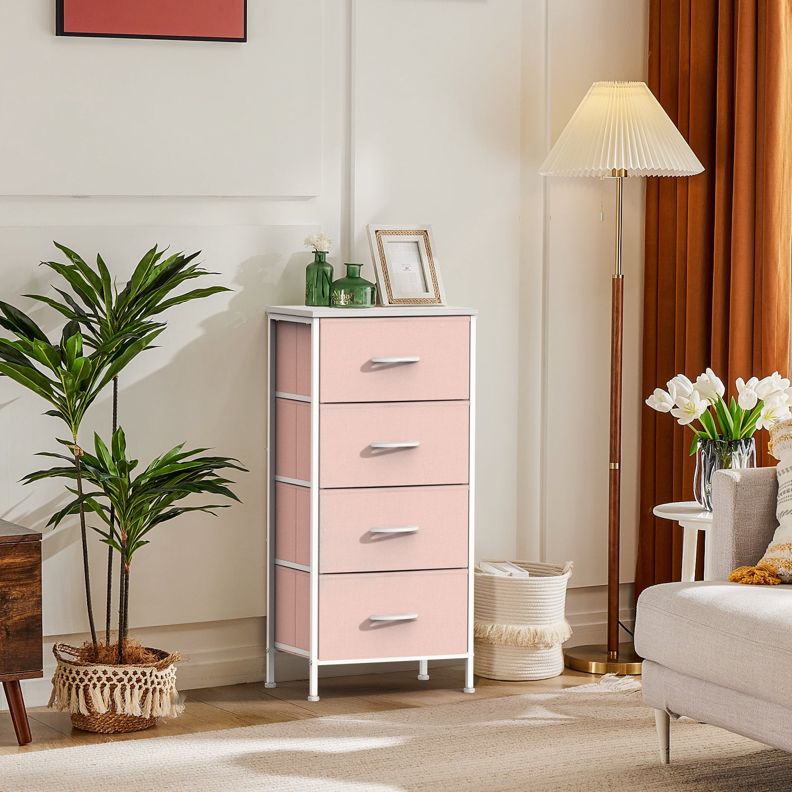 SWEETCRISPY Fabric Dresser With 4 Drawers, Storage Chest For Bedroom, Closet, Living Room, Hallway - Available In Pink