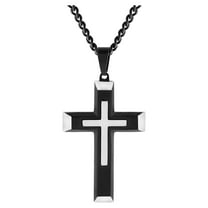 Believe by Brilliance Men’s Stainless Steel Two Tone Stacked Cross Pendant Necklace Chain