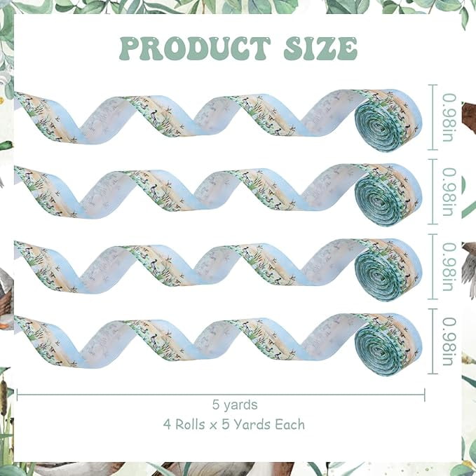 4 Rolls Mallard Duck Theme Ribbons, 20 Yards Craft Ribbons for Wreath Hair Bow Wrapping Gifts Packing, Green Grosgrain Ribbons Birthday Wedding Gender Reveal Party Home Accessory Decor