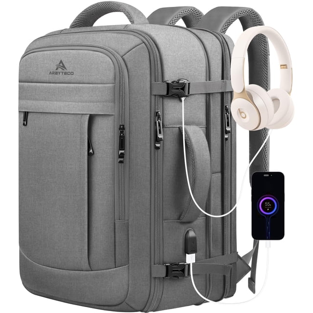 Mochila AREYTECO Carry On de 50 litros para viajes con portátil de 17 pulgadas, color gris