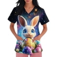 thumbnail image 4 of Fgvctg Easter Womens Scrubs V Neck Cute Bunny Graphic Scrubs Top Soft Workwear Short Sleeve T Shirts Plus Size Scrub Working Shirts Medical Nursing Uniforms with Pockets White S, 4 of 5