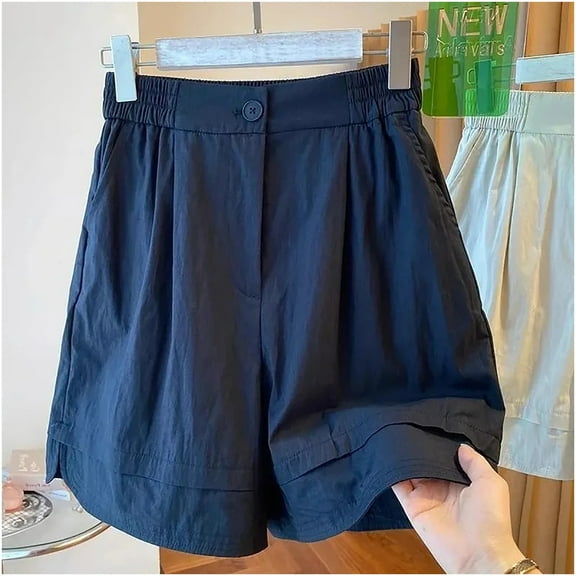 uublik Biking Shorts Women Casual Elastic Waist Shorts High Waisted Wide Leg Lightweight Yoga Shorts Black